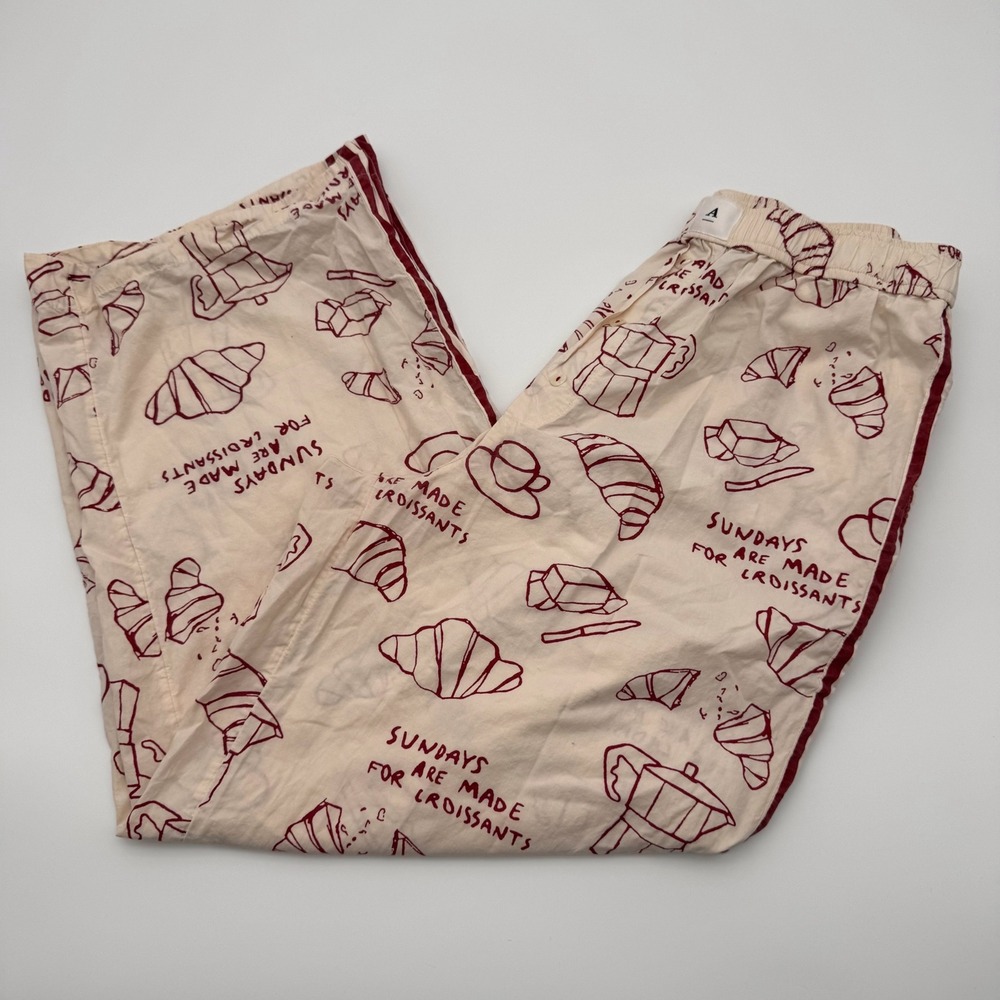 Anthropologie Dora Horvath Sundays Croissant Pajama Pants Cream Red Medium